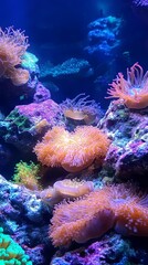 Fototapeta premium Vibrant Coral Reef with Sea Anemones - Underwater Photography