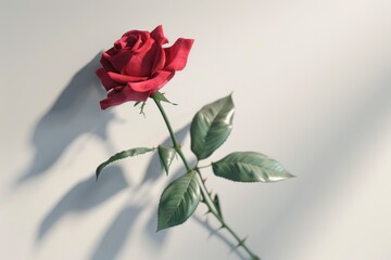 Single Rose Isolated on White Background.