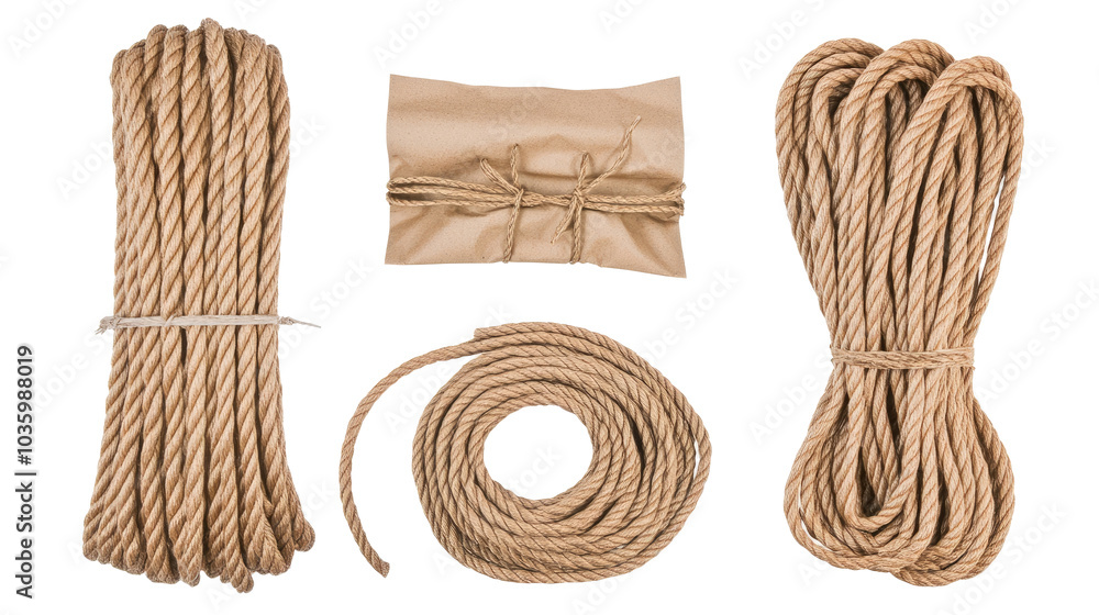 Aufkleber set of natural ropes and twines on a transparent background generative ai