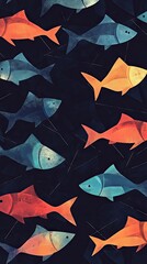 Fototapeta premium Abstract Fish Pattern - Colorful Geometric Fish Illustration