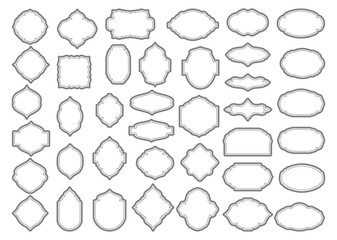 Vintage Retro Label or Emblem Shape Set, Isolated Border or Frame Elements