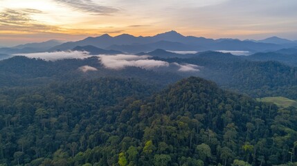 Majestic Mountain Range at Dawn with Foggy Valley