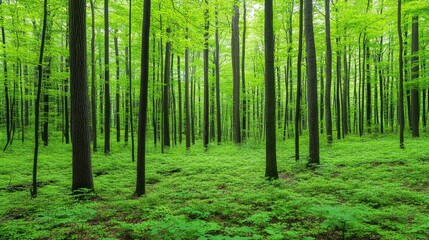 Fototapeta premium Lush Green Forest with Tall Trees