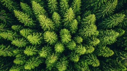 Fototapeta premium Aerial View of Lush Evergreen Forest