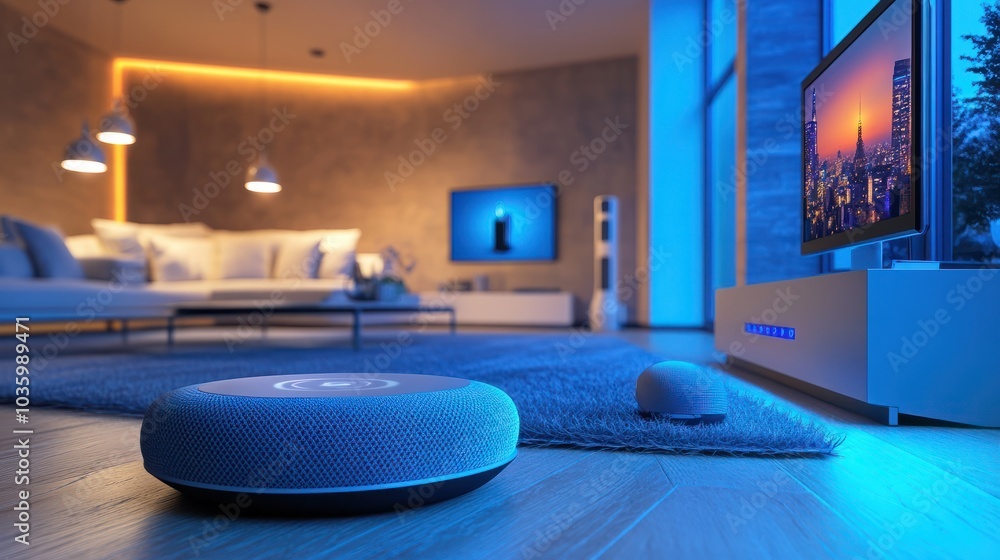 Aufkleber modern home with smart speakers lights and thermostat all connected and controlled through a single 