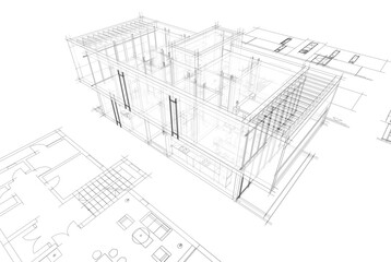 Architectural drawings 3d illustration 3d rendering