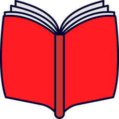 Illustration of an open book with a red cover, brown spine, and white pages outlined in dark blue.
