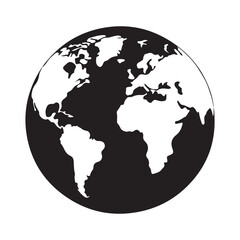 Globe with continents  silhouette vector  art black color white background 