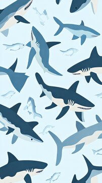 Seamless Shark Pattern: Blue Ocean Life Illustration