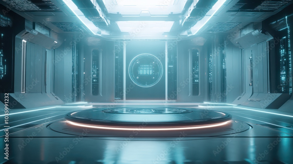 Poster quantum computer processor sits in a futuristic lab its intricate design illuminated by soft ambient