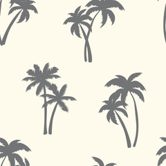 Half drop seamless repeat pattern with charcoal gray palm tree silhouettes on cream. Men, boys, sophisticated tropical, pool, beach, shirt print and more.