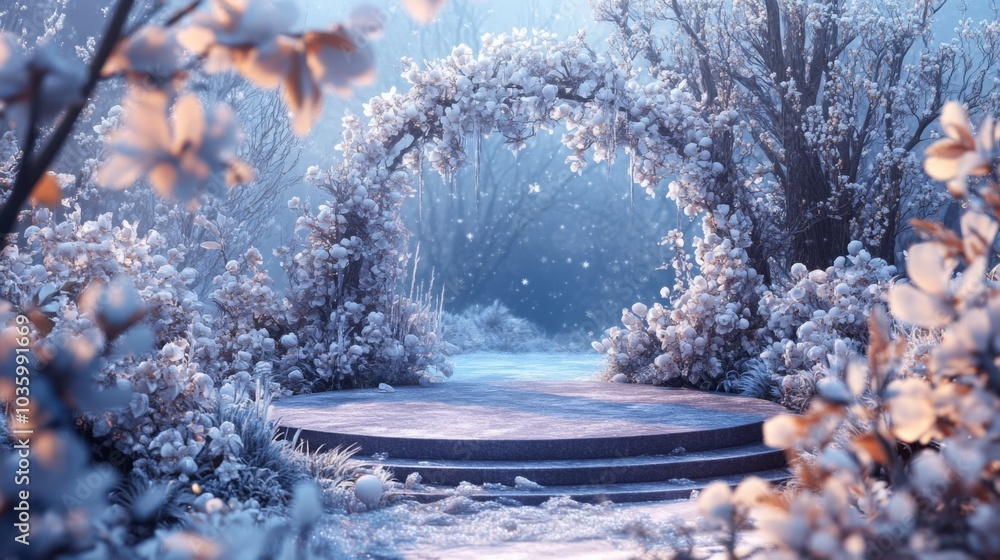 Aufkleber a beautiful archway adorned with frosted flowers invites visitors into a winter garden. the serene s