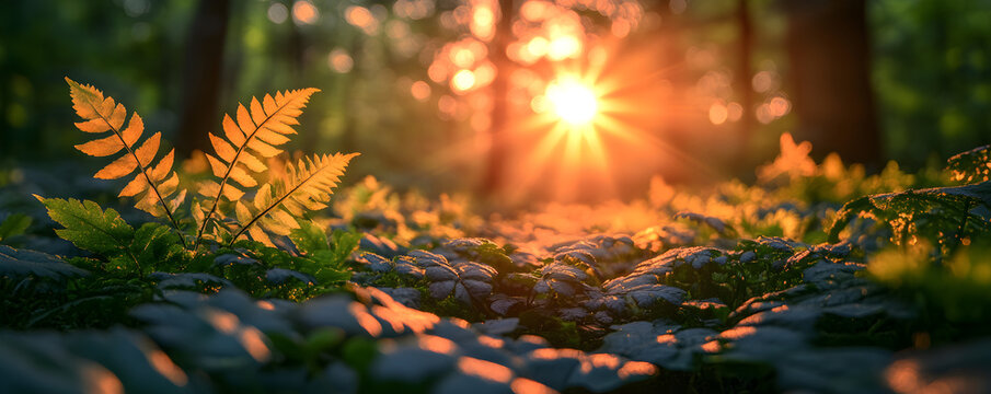 Nature-Inspired Blurred Background - Gentle Forest with Sunlight Bokeh Banner