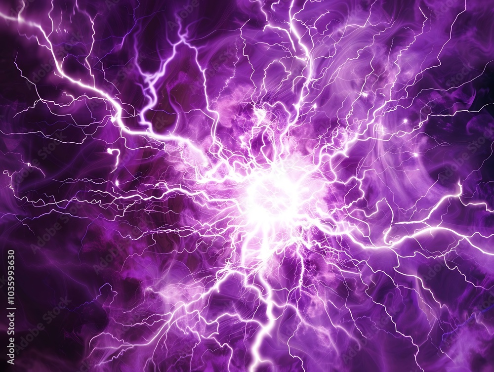 Poster purple lightning in the space, computer generated abstract background