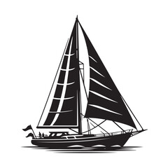 Sailboat on water silhouette vector  black color white background 