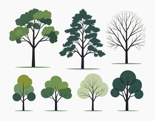 set of trees isolated on a white background