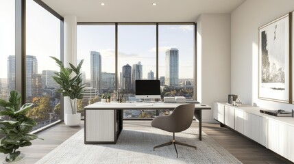 Fototapeta premium Modern Office with City View and Natural Light