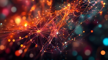 Abstract Network Connections: A Digital Symphony of Light and Data, depicting interconnectedness, communication, technology, innovation, and growth.