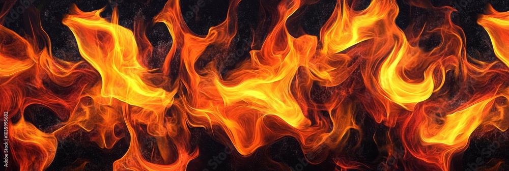 Poster abstract wall of fire with vibrant orange and yellow flames, creating a dynamic and intense visual. 