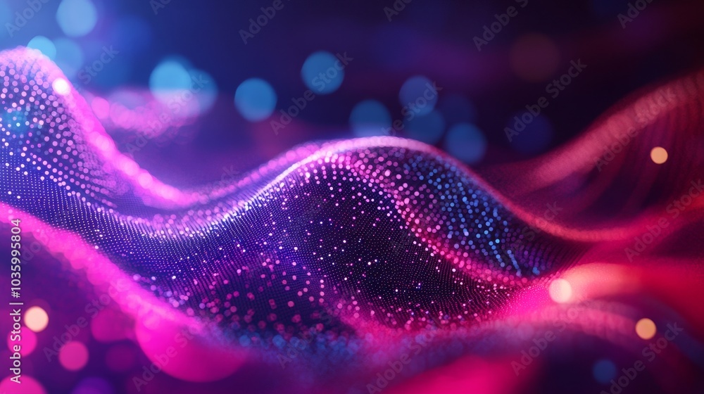 Poster abstract waving particle technology background, representing data flow, digital landscape, innovatio