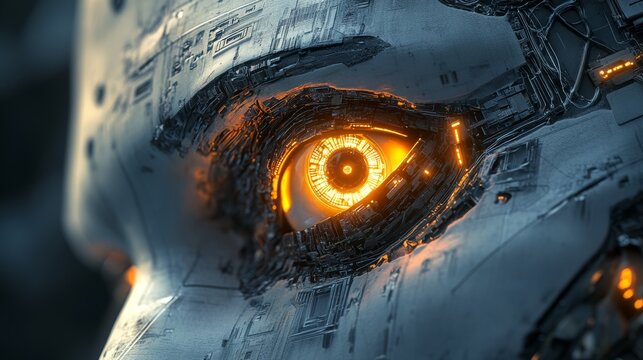 Futuristic Cybernetic Eye with Glowing Orange Elements