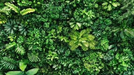 Lush Green Tropical Foliage Wall
