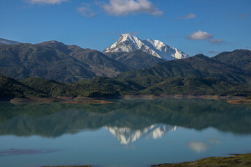 Beautiful lake with rocky mountains, forest and trees in background, Lake Between Forests And Mountain, Beautiful lake in mountains. reflection lake view. Mountain lake landscape, jijel algeria africa