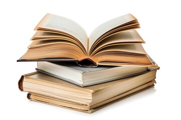 Fototapeta premium Open book, hardback books on white background. Back to school. Copy space.