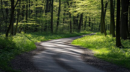 Obraz premium Sunbeams Through a Forest Path