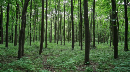 Obraz premium Lush Green Forest with Tall Trees