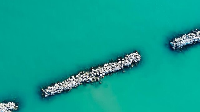 Aerial view of breakwater. Planimetric view, counterclockwise movement
