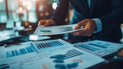 Advisors passing around printed case studies on successful ESG funds and discussing strategies, ESG funds, investment planning