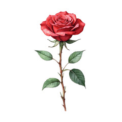 Red rose with isolated background, Watercolor red rose with isolated background, Minimalist red rose illustration with plain background.	