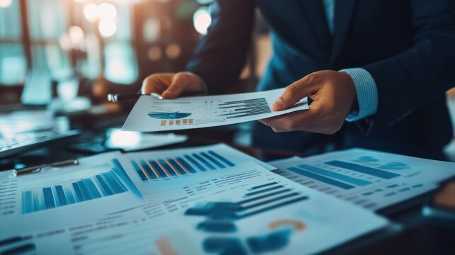 Advisors passing around printed case studies on successful ESG funds and discussing strategies, ESG funds, investment planning