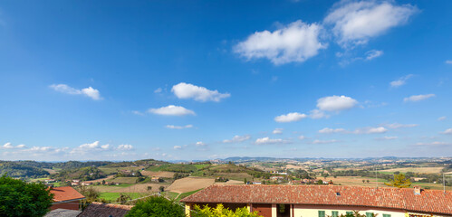 Panorama of the Monferrato hills, from the walls of the village of Cocconato (Italy, Piedmont...