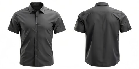 Front and Back View of a Blank Black Short Sleeve Shirt, mock up, shirt, clothing