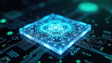 Fototapeta premium Futuristic Metal Circuit Board with Chip Design