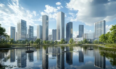 Fototapeta premium a business district daylight in an occidental and modern city