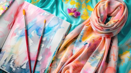 Vibrant artistic inspiration with watercolors and silk fashion hijab design, World Hijab Day
