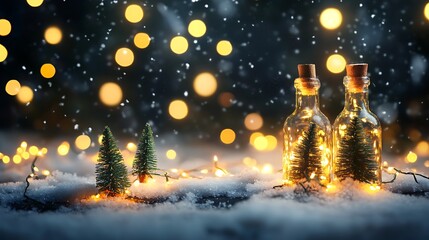 Obraz premium Elegant Winter Holiday Decorations with Red Accents and Glowing Christmas Ornaments