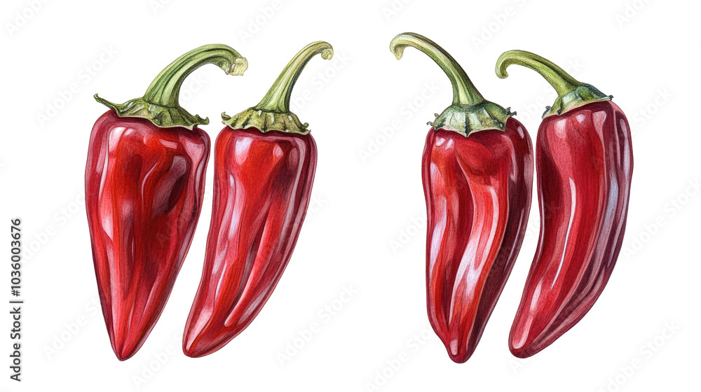 Poster fresh spicy red chilis isolated on a transparent background generative ai