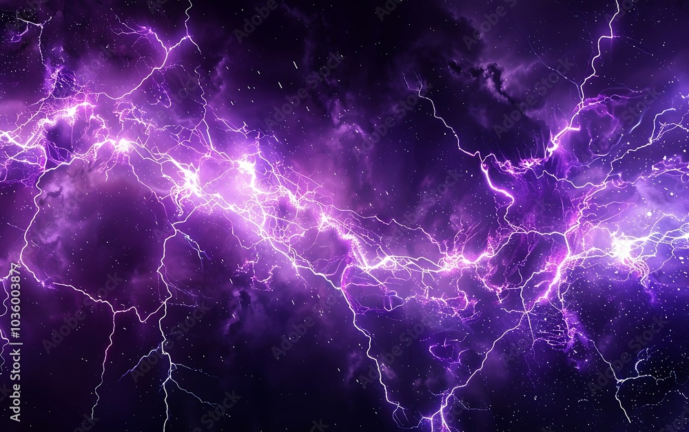 Poster purple lightning in the space, computer generated abstract background