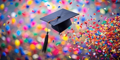 Graduation Cap Exploding in Confetti, Celebration, Achievement, Success