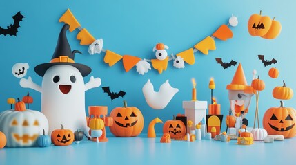 Naklejka premium A blue background with a Halloween theme