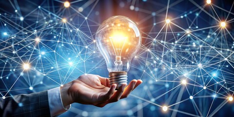 Hand Holding Lightbulb Within Network Connections, Idea, Innovation, Network