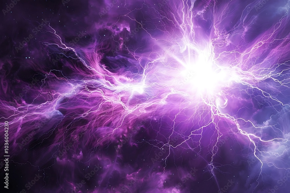 Poster purple lightning in the space, computer generated abstract background