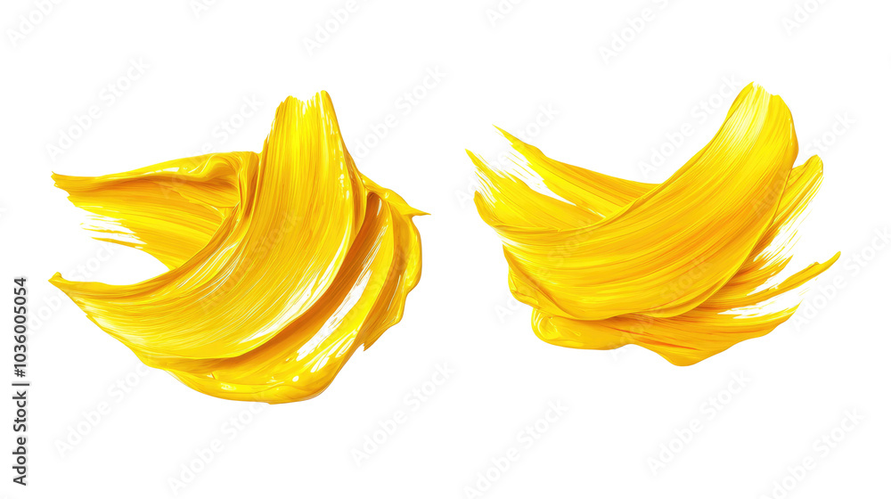 Poster swirls of yellow paint textures isolated on a transparent background generative ai