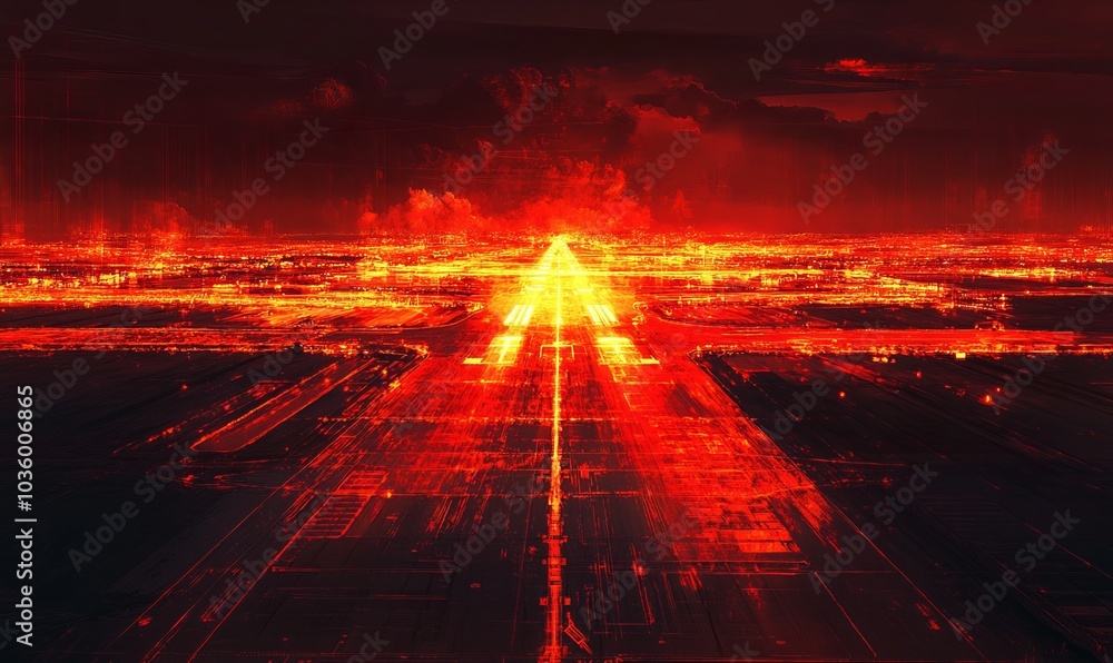 Poster heatmap of an airport runway, with intense reds and oranges marking the most heavily trafficked area