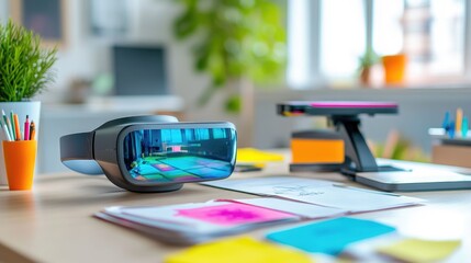 Modern Workspace with Virtual Reality Headset