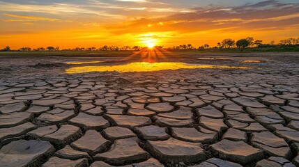 Fototapeta premium Dried-Up Land at Sunset